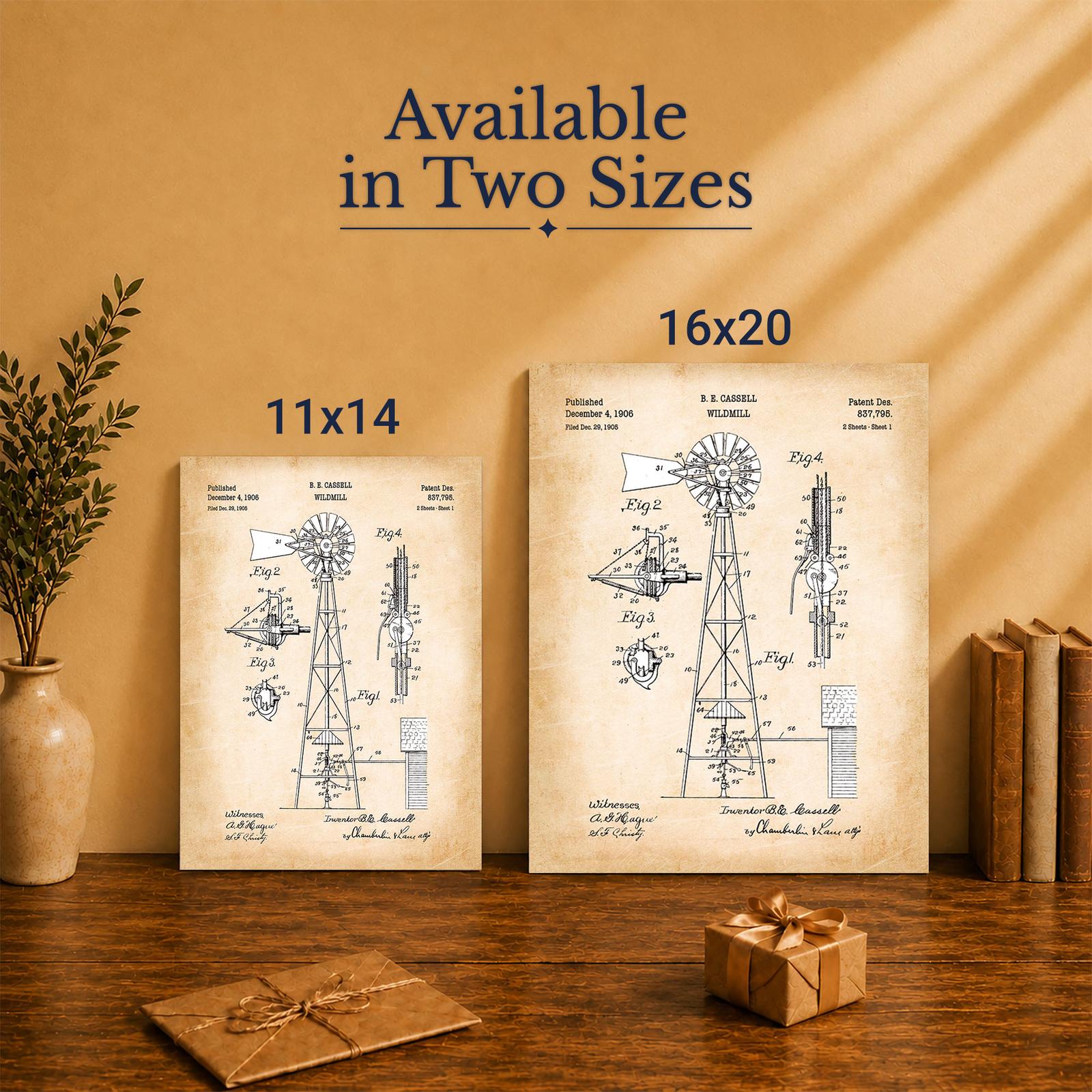 C2541C-5 Windmill patent canvas print - Made in USA family-owned wall art