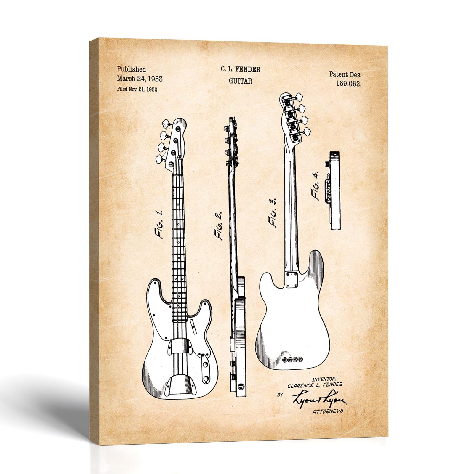 Bass guitar patent canvas print - vintage music wall art by Crossroads Home Decor