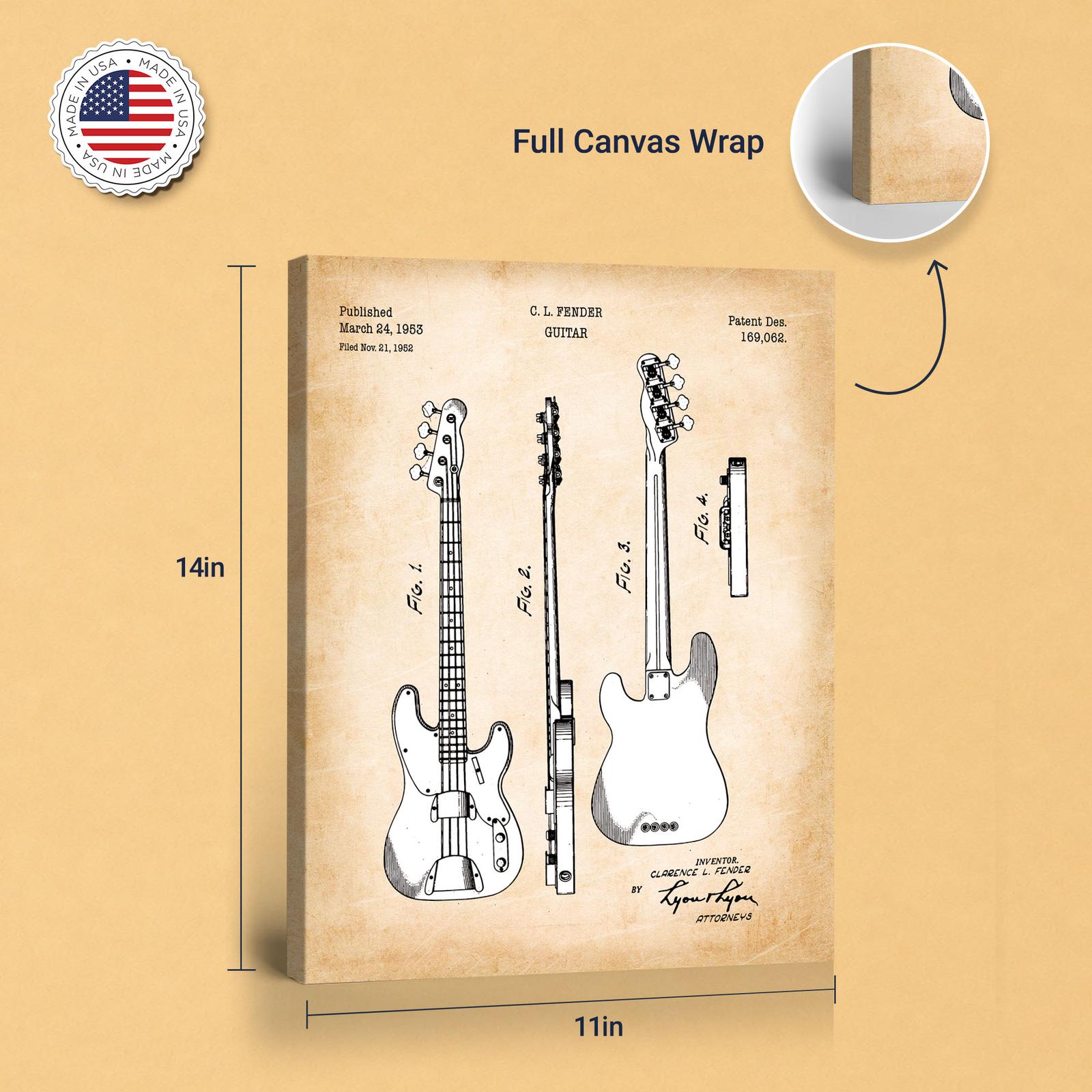 Bass guitar canvas print - gallery wrapped canvas edge detail