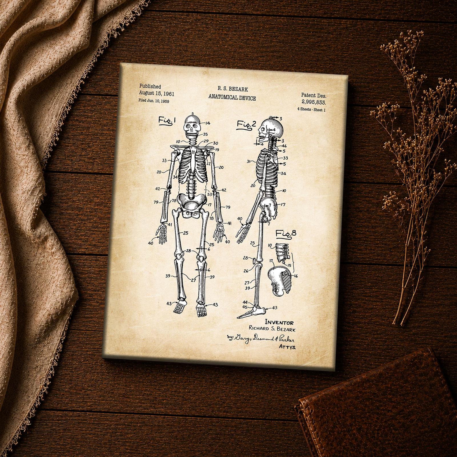 C2547C-4-11x14-1 1961 skeleton patent print - vintage anatomy inspirational wall art