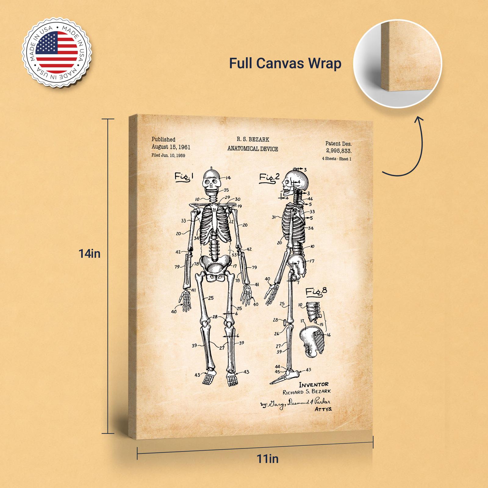 C2547C-8-11X14 Human skeleton patent print - gallery wrapped canvas edge detail