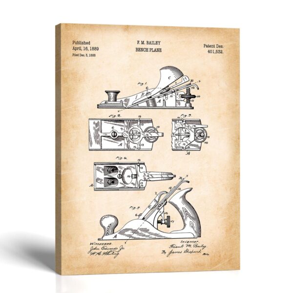 Bench plane patent canvas print by Crossroads Home Decor