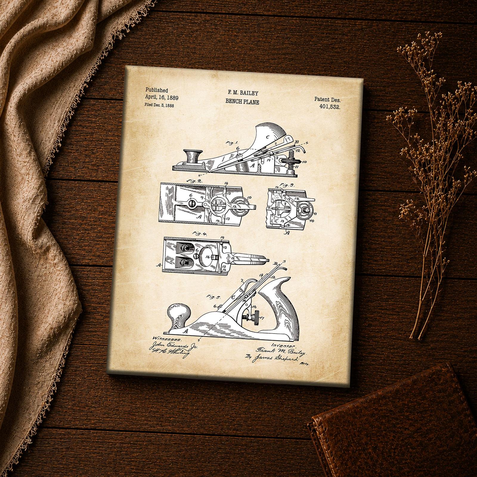 Hand plane wall art - bench plane blade and adjuster closeup