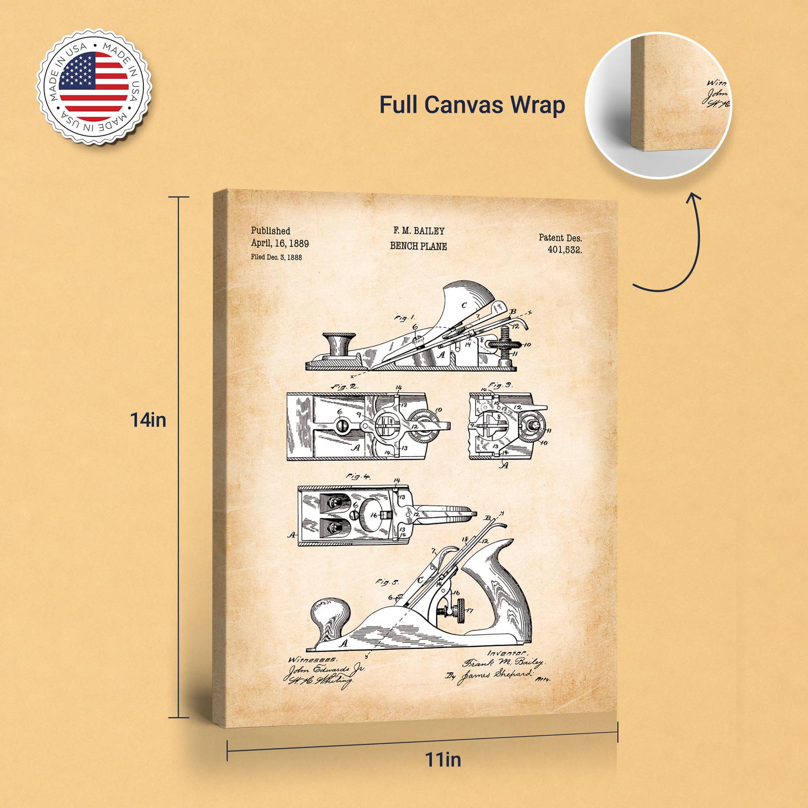 Bench plane patent art - gallery wrapped canvas edge detail