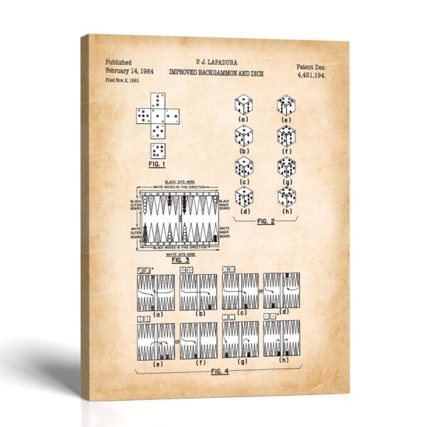 Backgammon patent canvas print - vintage game room wall art by Crossroads Home Decor