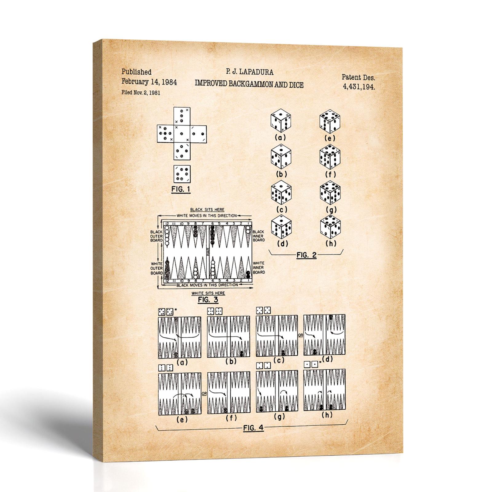 Backgammon patent canvas print - vintage game room wall art by Crossroads Home Decor