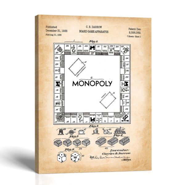 Monopoly patent canvas print - 1935 board game drawing by Crossroads Home Decor