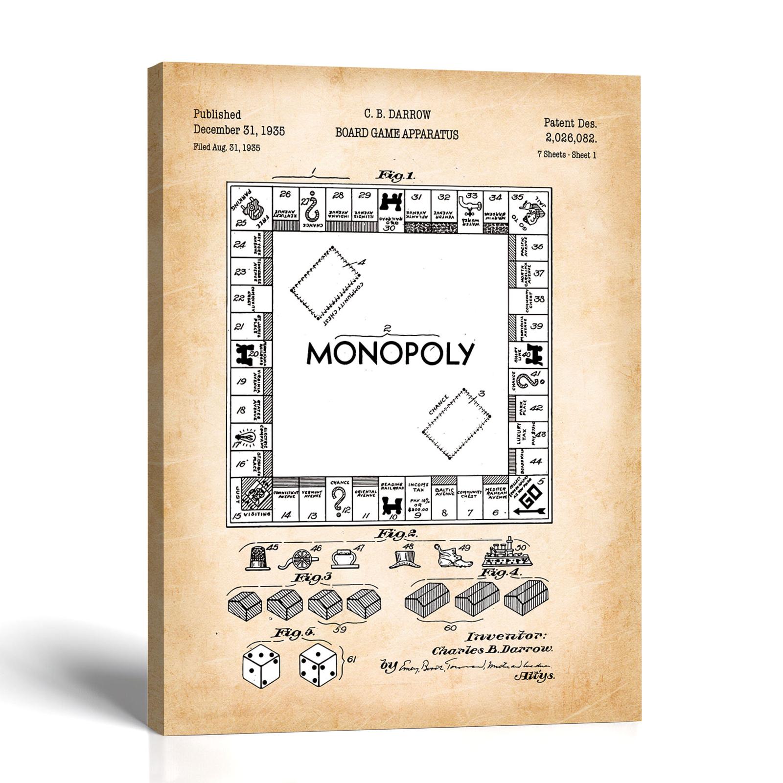 Monopoly patent canvas print - 1935 board game drawing by Crossroads Home Decor