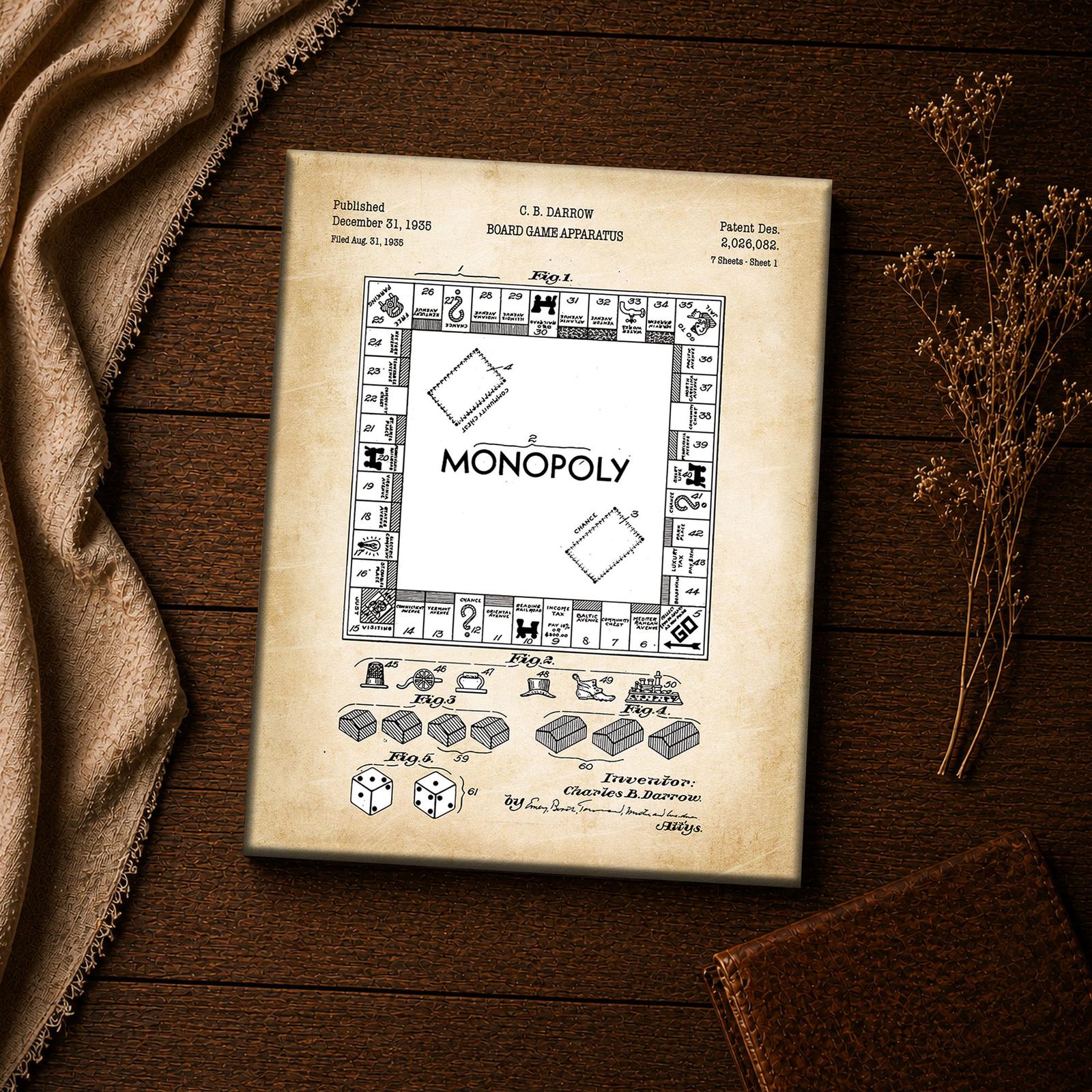 Monopoly patent print close-up - Boardwalk, Park Place and the corner squares