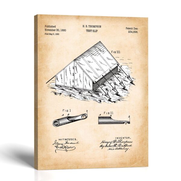 Camping tent patent canvas print - vintage guy-line wall art by Crossroads Home Decor