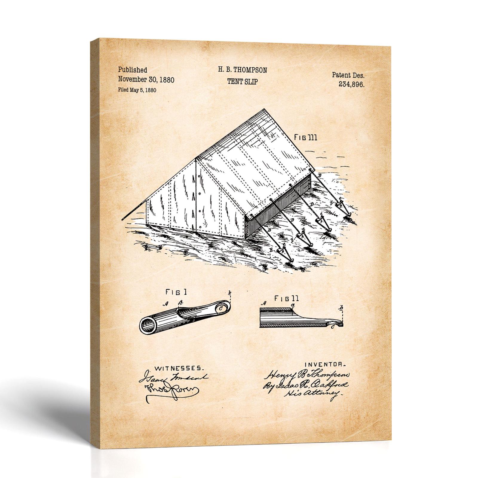 Camping tent patent canvas print - vintage guy-line wall art by Crossroads Home Decor