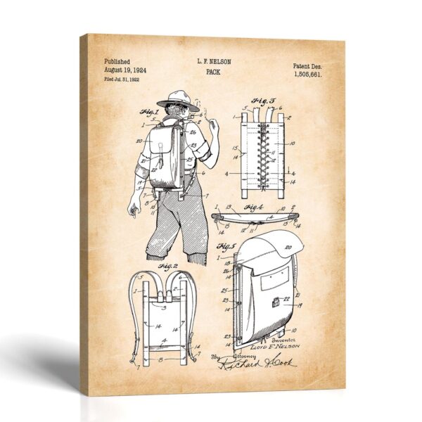 Hiking backpack patent wall art canvas print - vintage pack board by Crossroads Home Decor