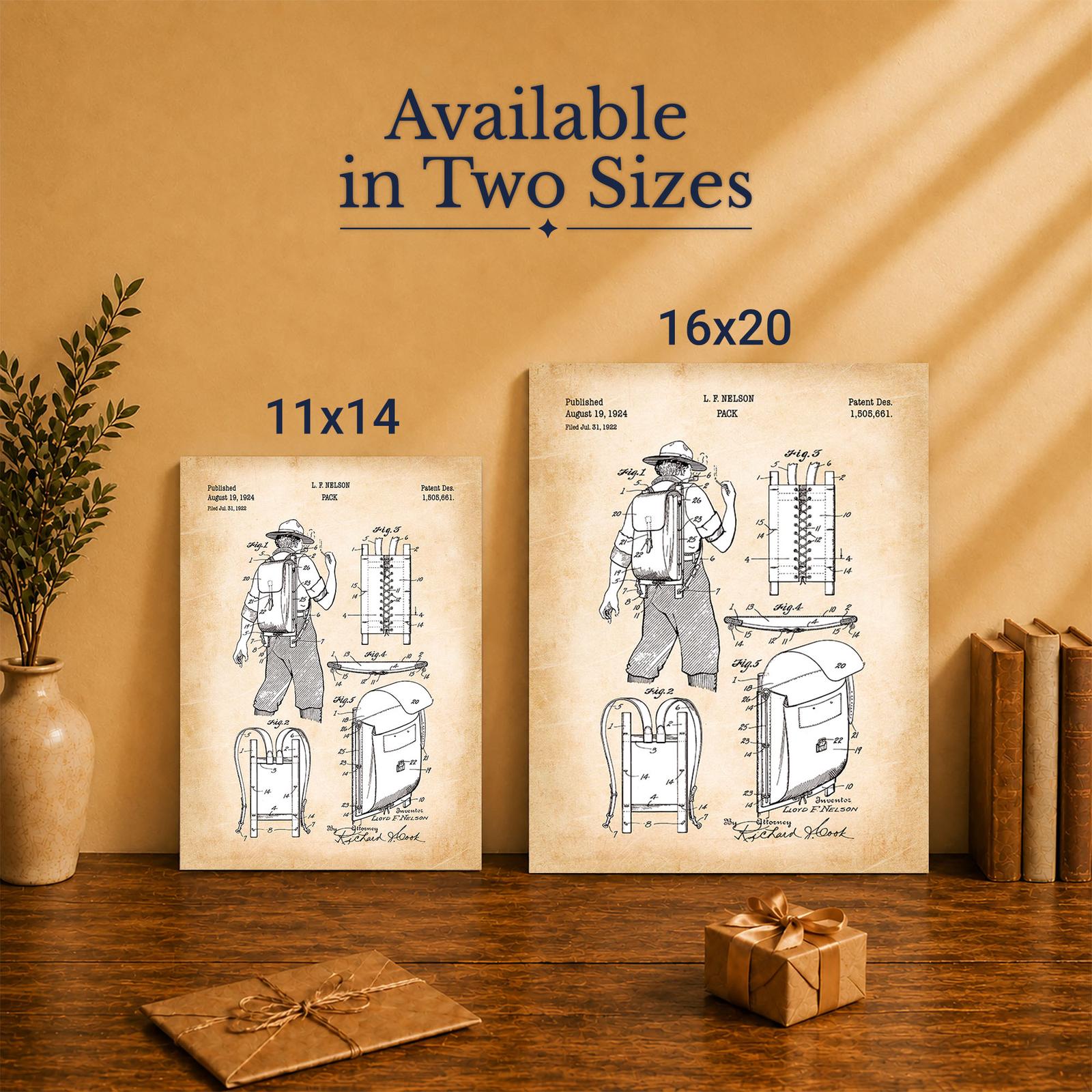 Hiking backpack patent canvas print - Made in USA family-owned wall art