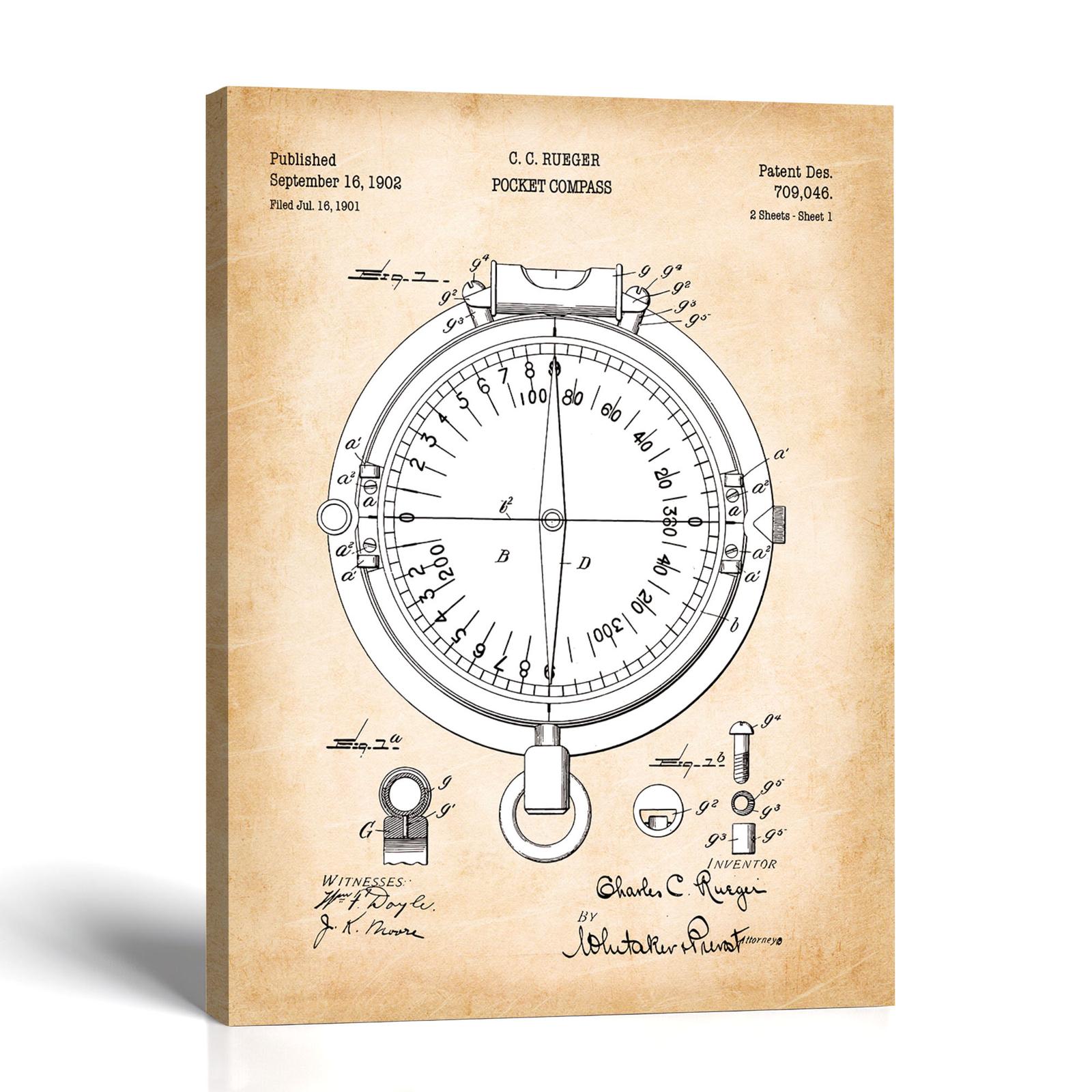 C2555C-1-11x14-1 Pocket compass patent canvas print - vintage sighting compass by Crossroads Home Decor