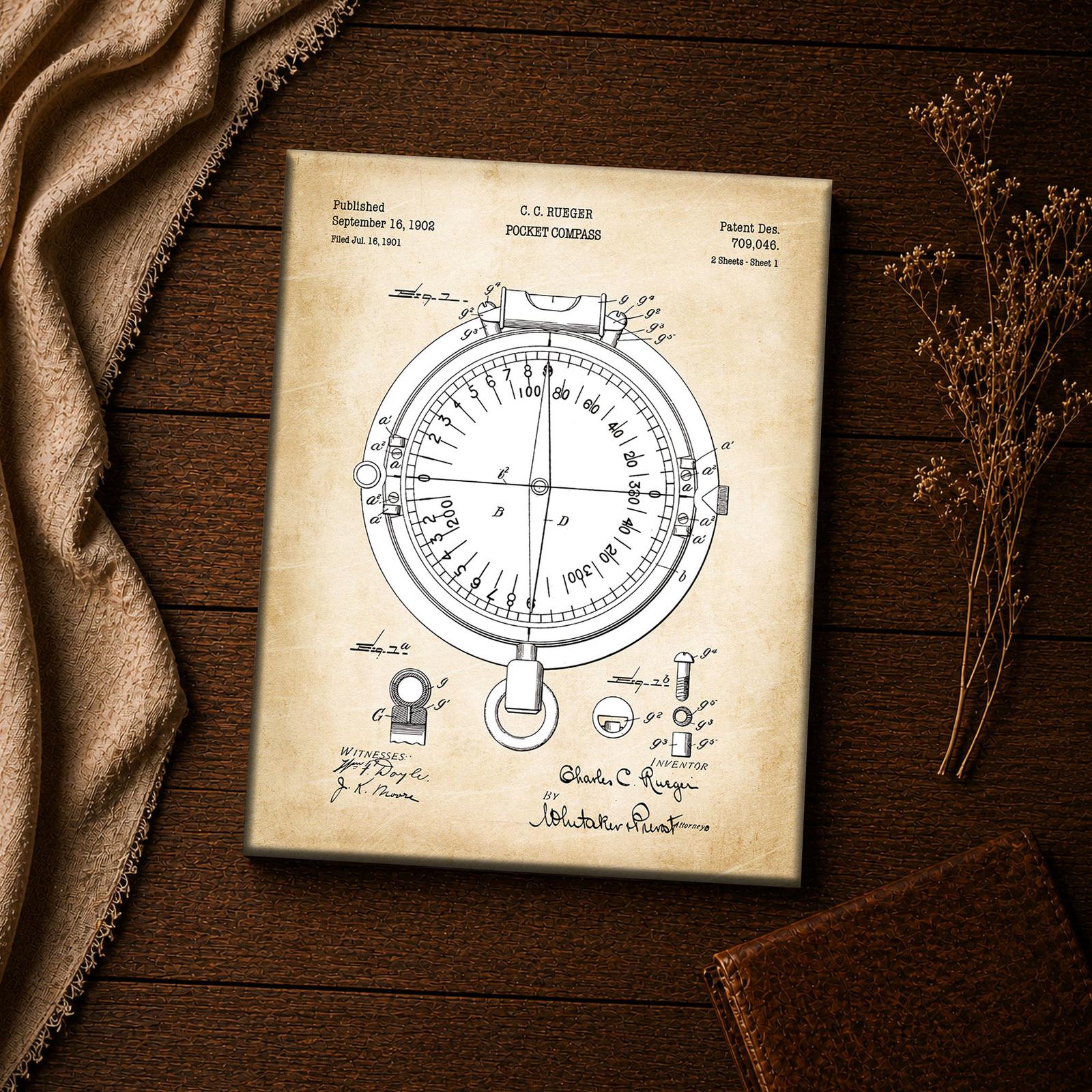 C2555C-4-11x14-1 Pocket compass patent print - close-up of the 1902 dial and vial drawing