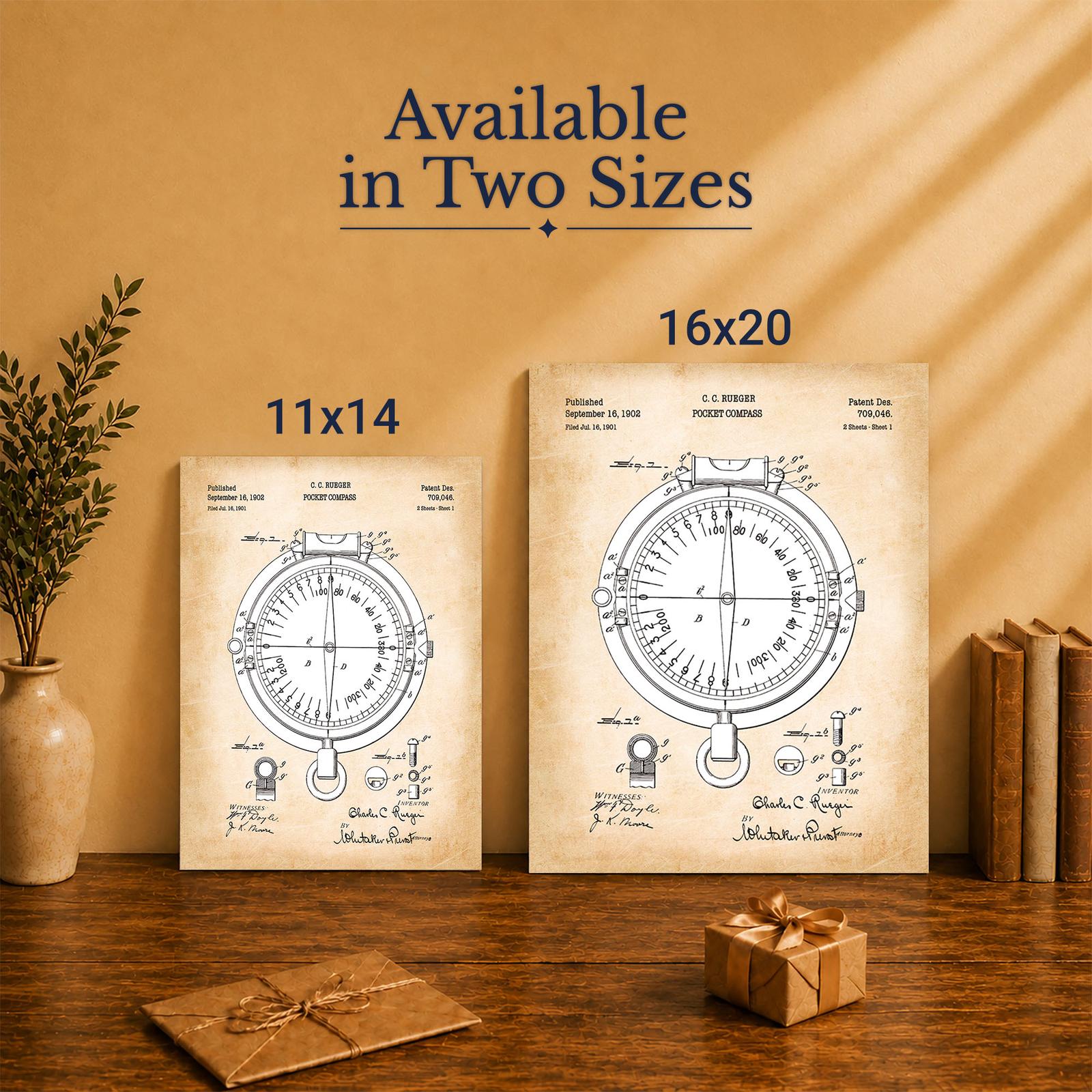 C2555C-5 Pocket compass patent canvas print - Made in USA family-owned wall art