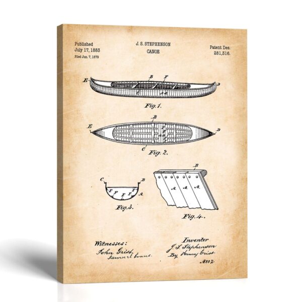 Canoe patent canvas print - vintage wooden hull wall art by Crossroads Home Decor