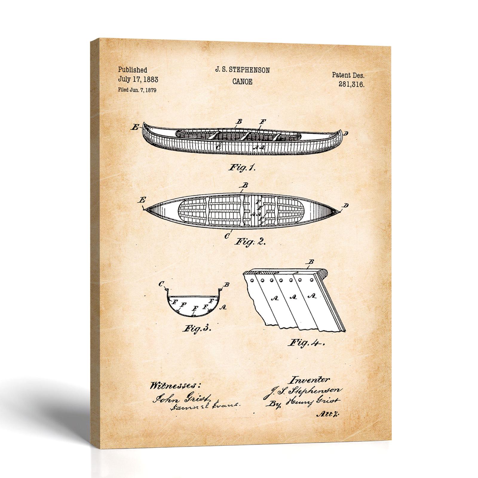 Canoe patent canvas print - vintage wooden hull wall art by Crossroads Home Decor