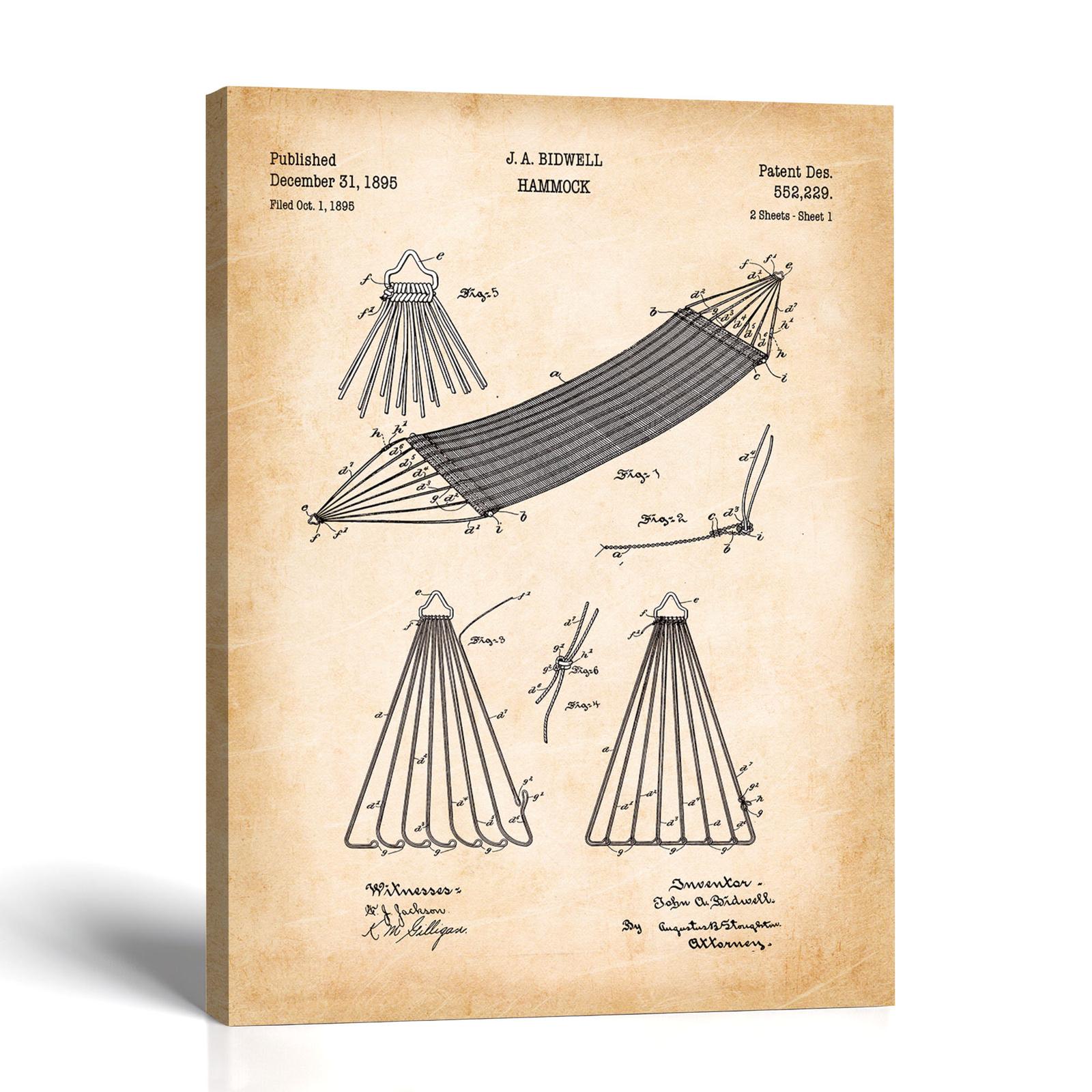 Hammock patent canvas print - vintage cord hammock wall art by Crossroads Home Decor