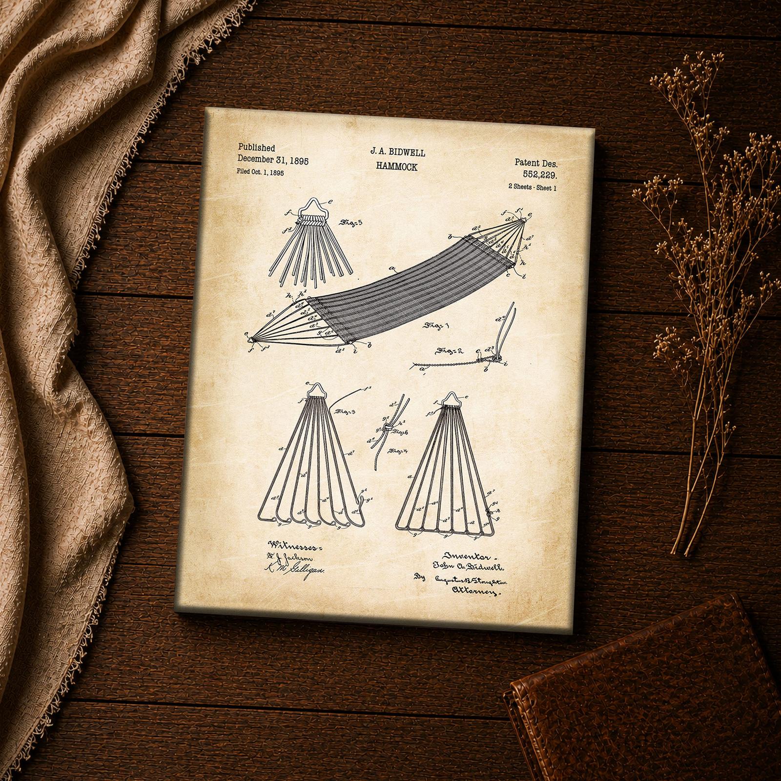 Hammock patent print - close-up of the 1895 cord-and-ring drawing