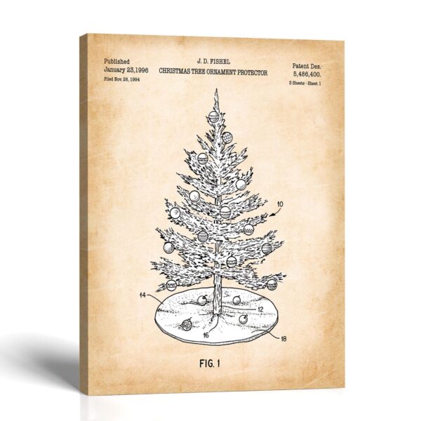 Christmas Tree patent canvas print - vintage ornament design by Crossroads Home Decor