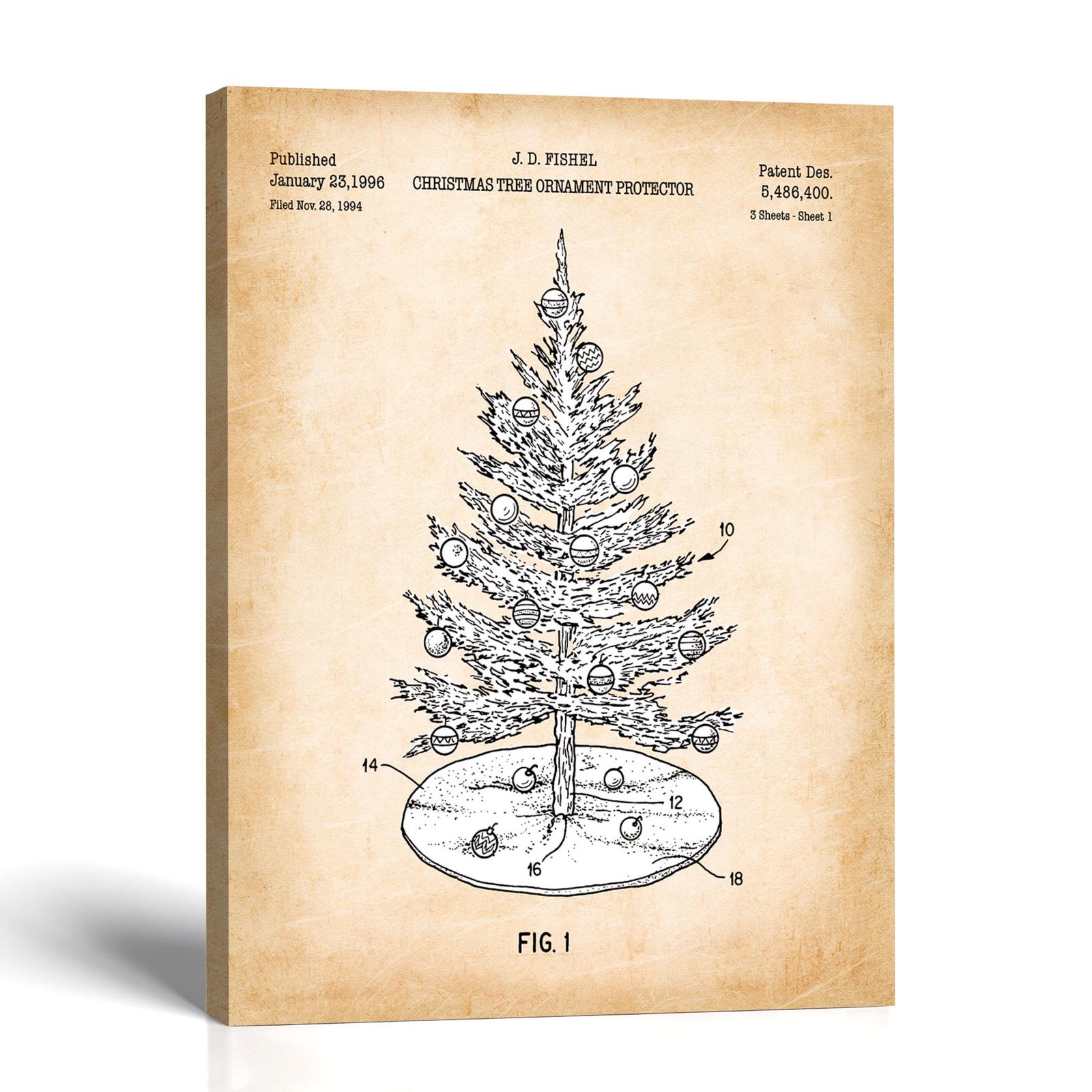 Christmas Tree patent canvas print - vintage ornament design by Crossroads Home Decor