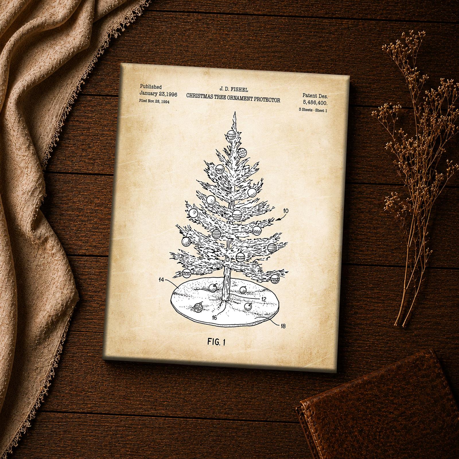 Christmas Tree Ornament Protector patent canvas print - vintage design close-up