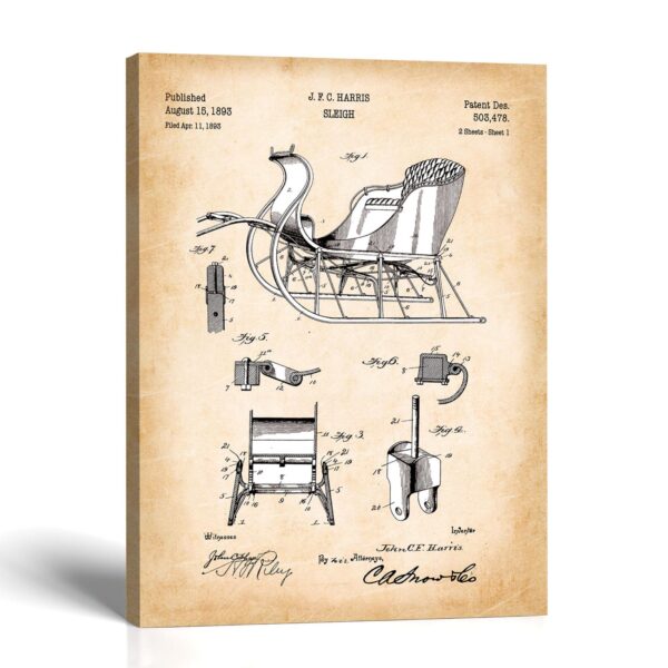 Sleigh patent canvas print - vintage horse-drawn wall art by Crossroads Home Decor