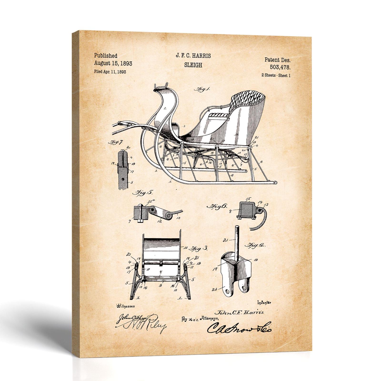 Sleigh patent canvas print - vintage horse-drawn wall art by Crossroads Home Decor