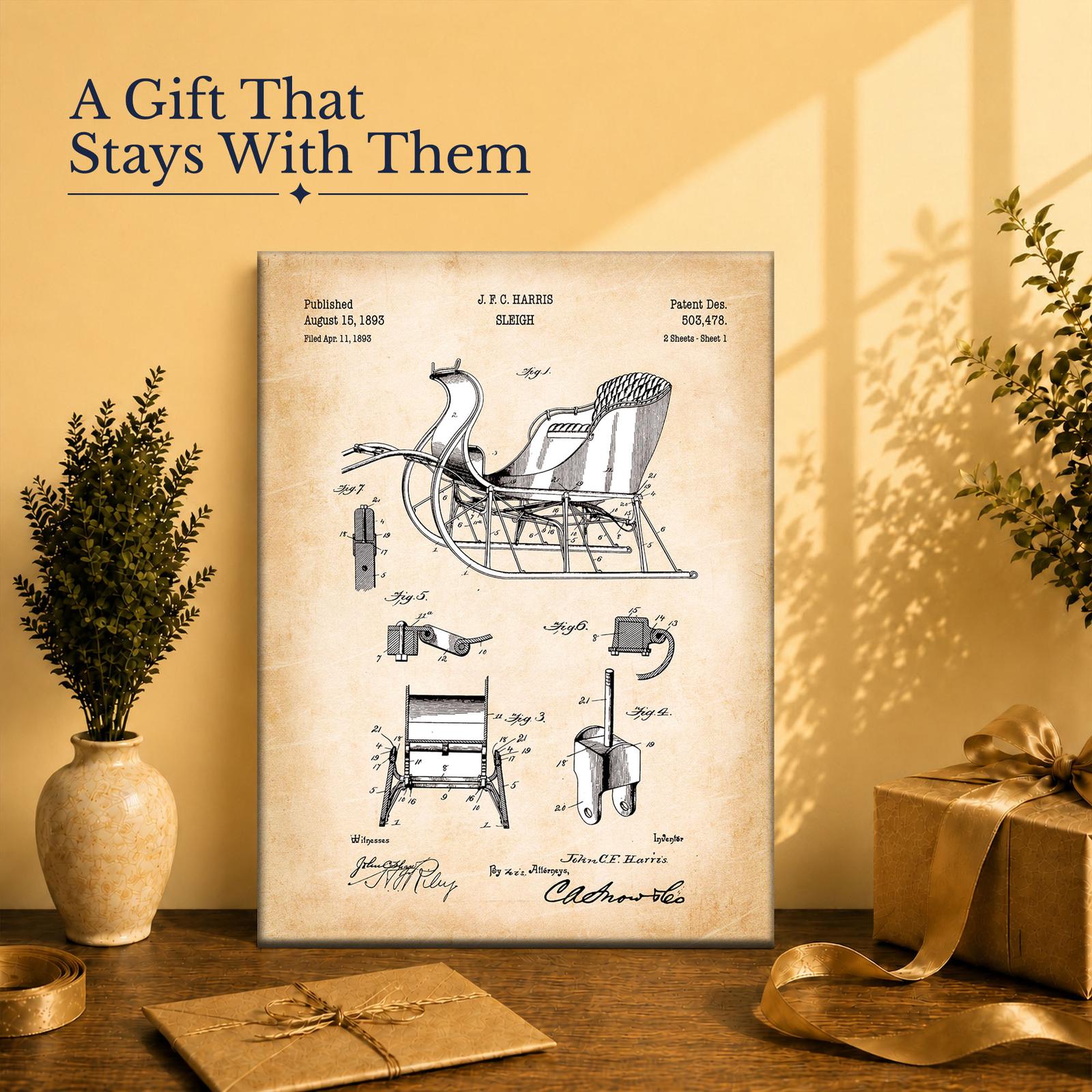 Sleigh canvas print gift for a lover of antique design