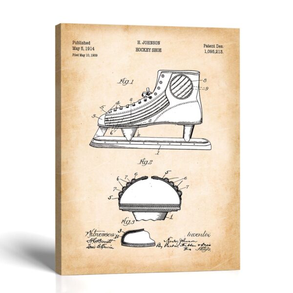 Hockey shoe patent canvas print by Crossroads Home Decor