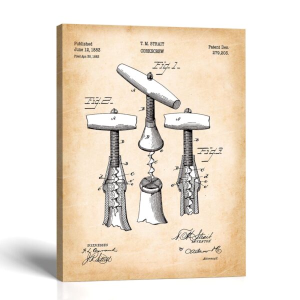 Corkscrew patent canvas print - antique T handle design by Crossroads Home Decor