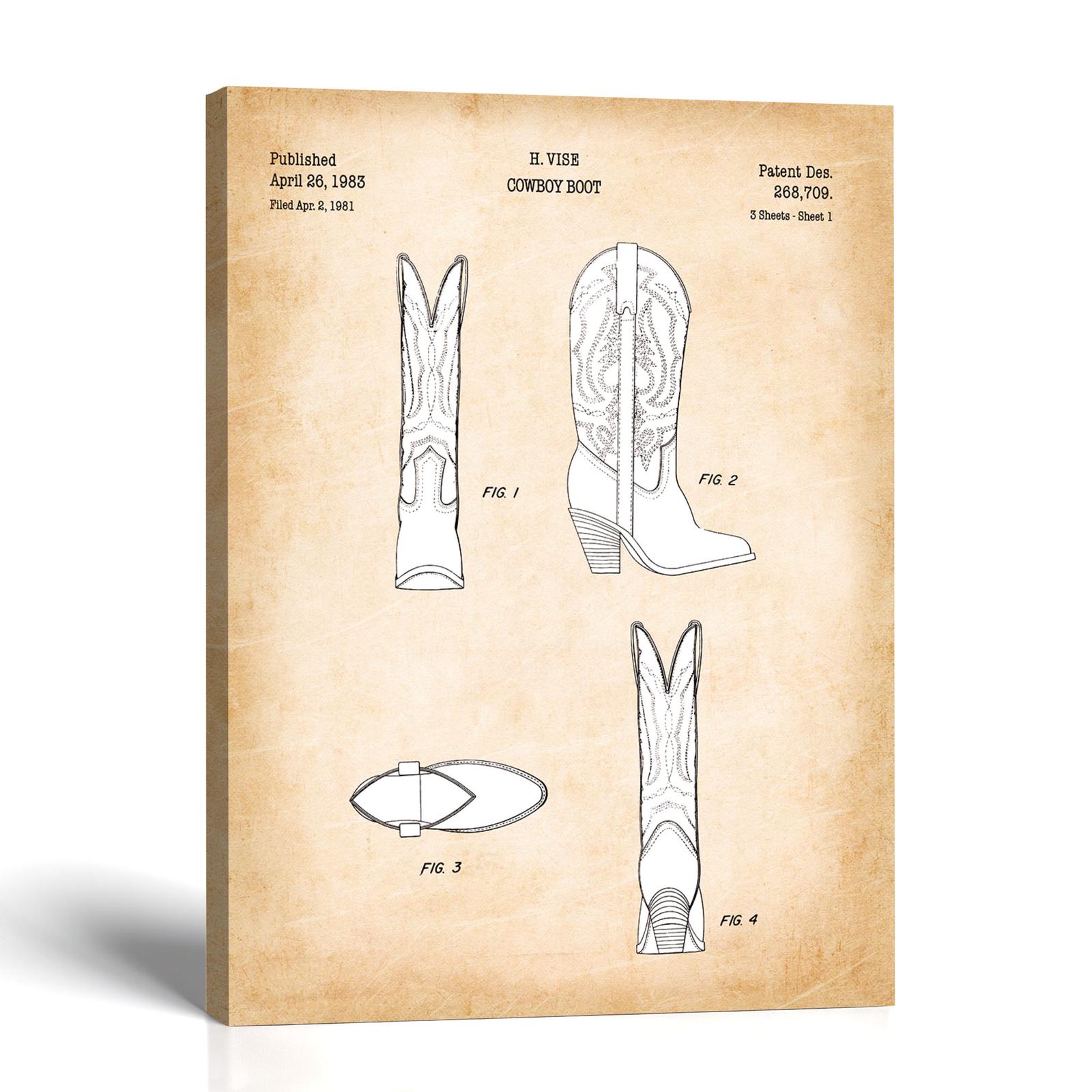 Cowboy boot patent canvas print - vintage western wall art by Crossroads Home Decor