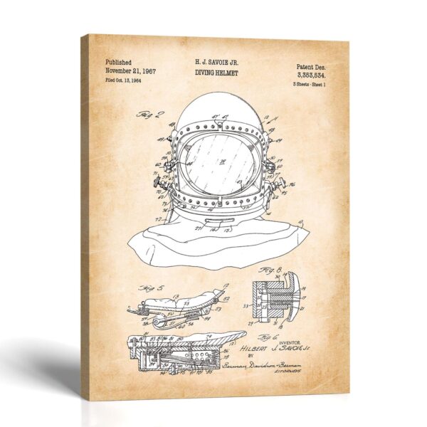 Diving helmet patent canvas print - 1967 patent drawing by Crossroads Home Decor