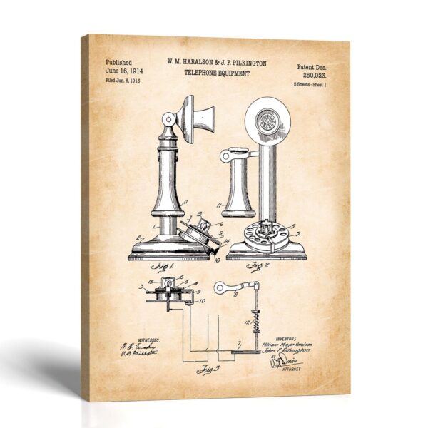 Telephone Patent Canvas Print - Antique Dial Lamp Wall Art by Crossroads Home Decor