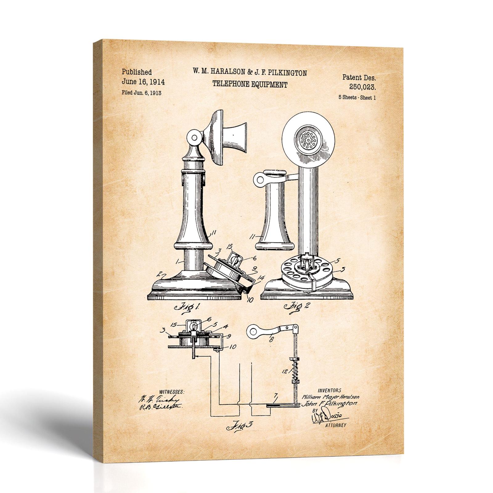 Telephone Patent Canvas Print - Antique Dial Lamp Wall Art by Crossroads Home Decor
