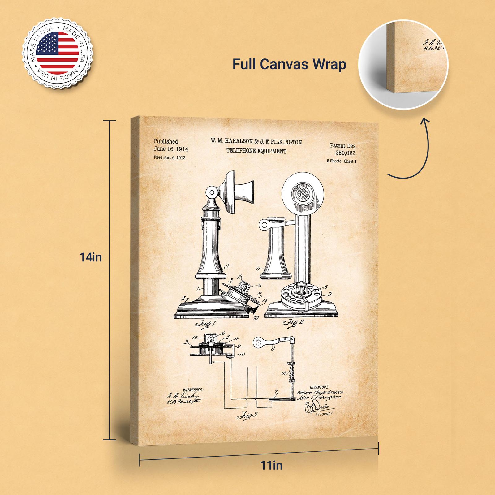 Telephone Patent Canvas Print - gallery wrapped canvas edge detail