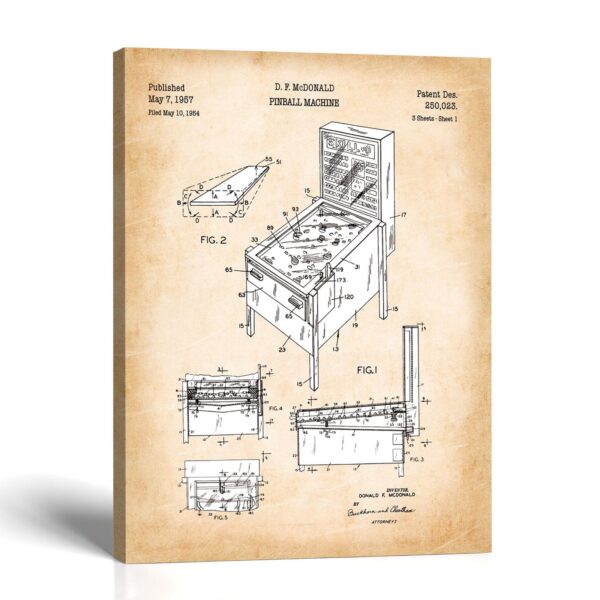 Pinball machine patent canvas print by Crossroads Home Decor