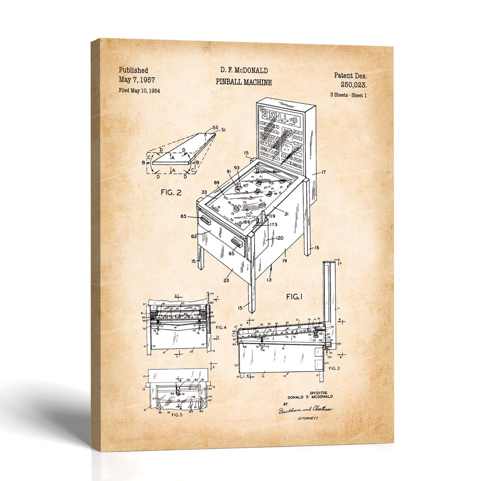 Pinball machine patent canvas print by Crossroads Home Decor