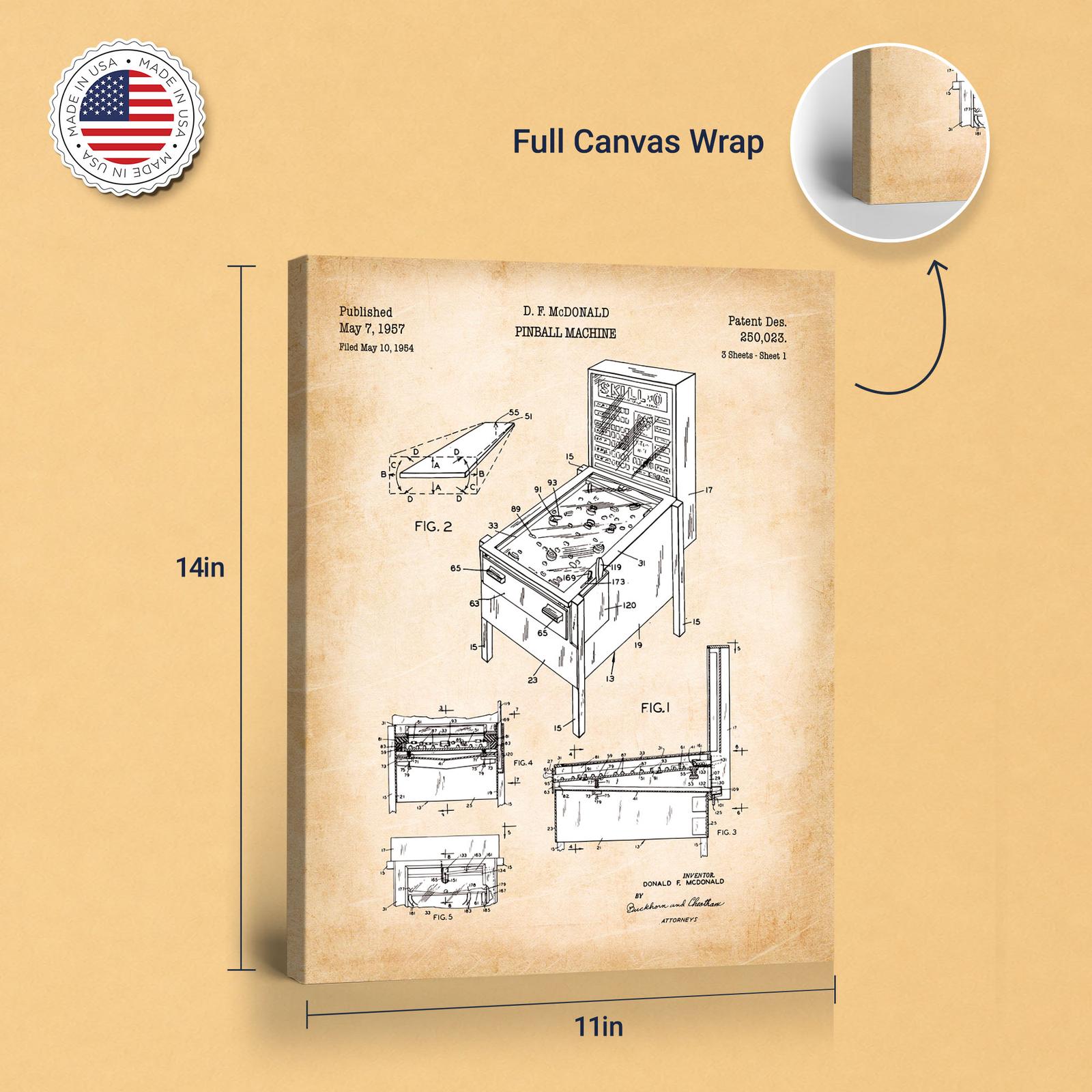 Pinball machine patent art - gallery wrapped canvas edge detail