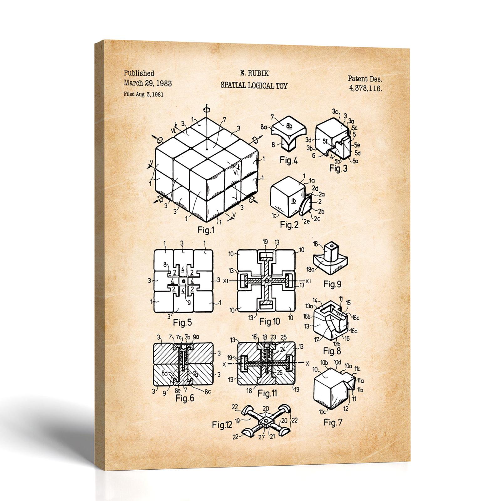 Rubik's Cube patent canvas print - 1983 puzzle cube drawing by Crossroads Home Decor