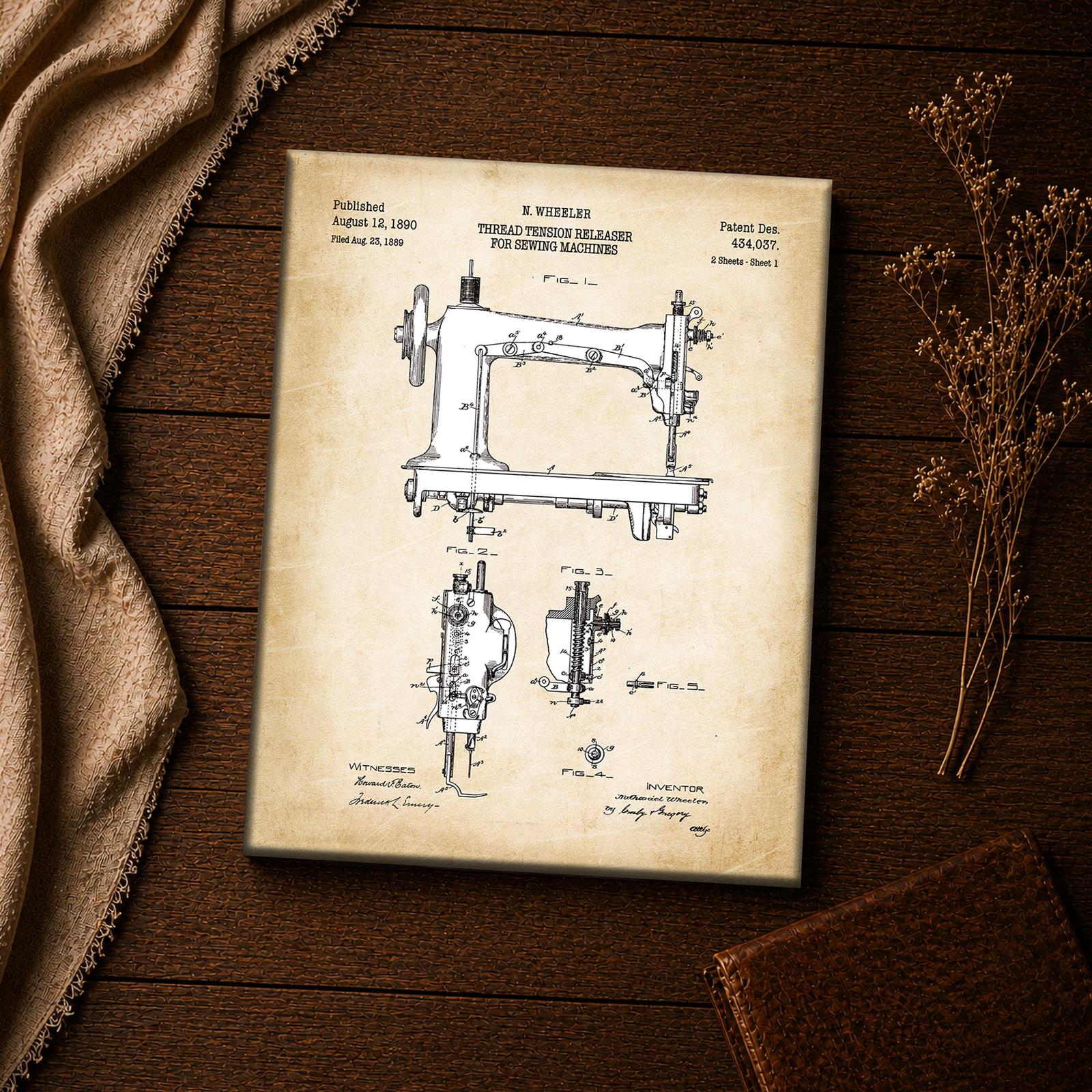 1890 sewing machine patent print - vintage craft room inspirational wall art