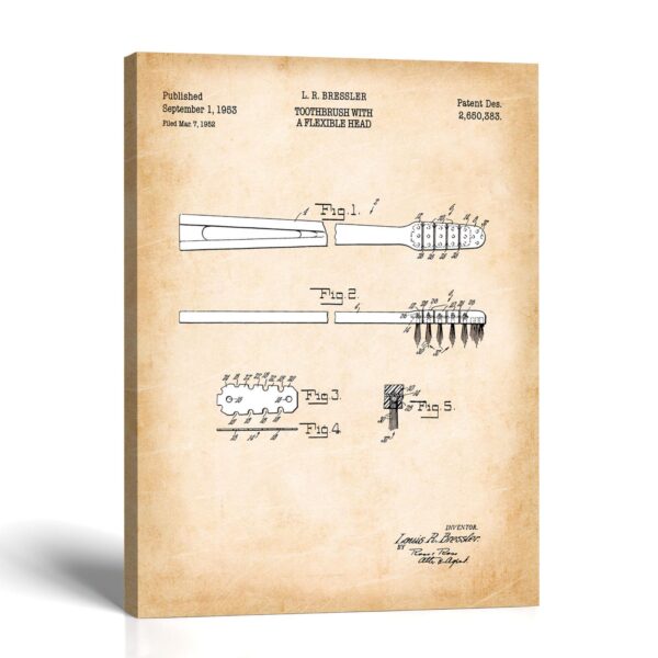 Toothbrush patent canvas print - 1953 flexible-head design by Crossroads Home Decor