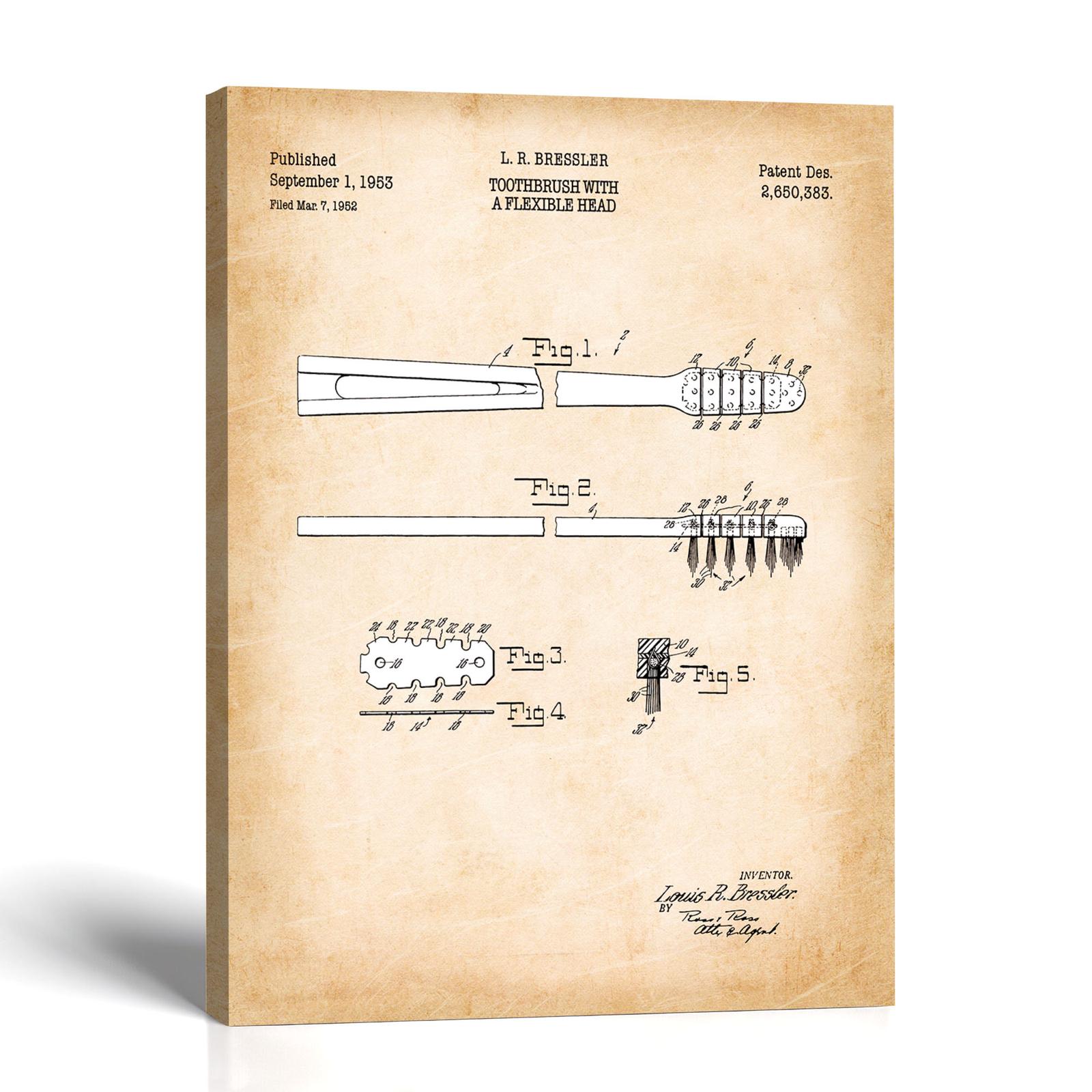 Toothbrush patent canvas print - 1953 flexible-head design by Crossroads Home Decor