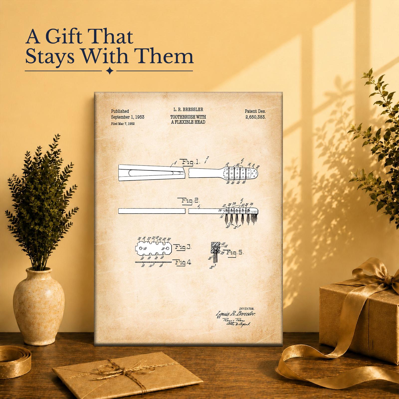 Toothbrush patent gift - canvas print for a dentist or hygienist