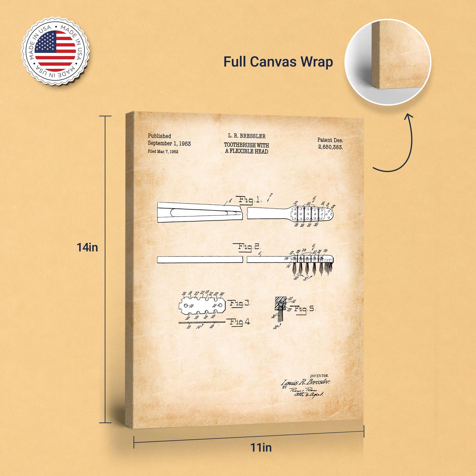 Toothbrush patent canvas - gallery wrapped canvas edge detail
