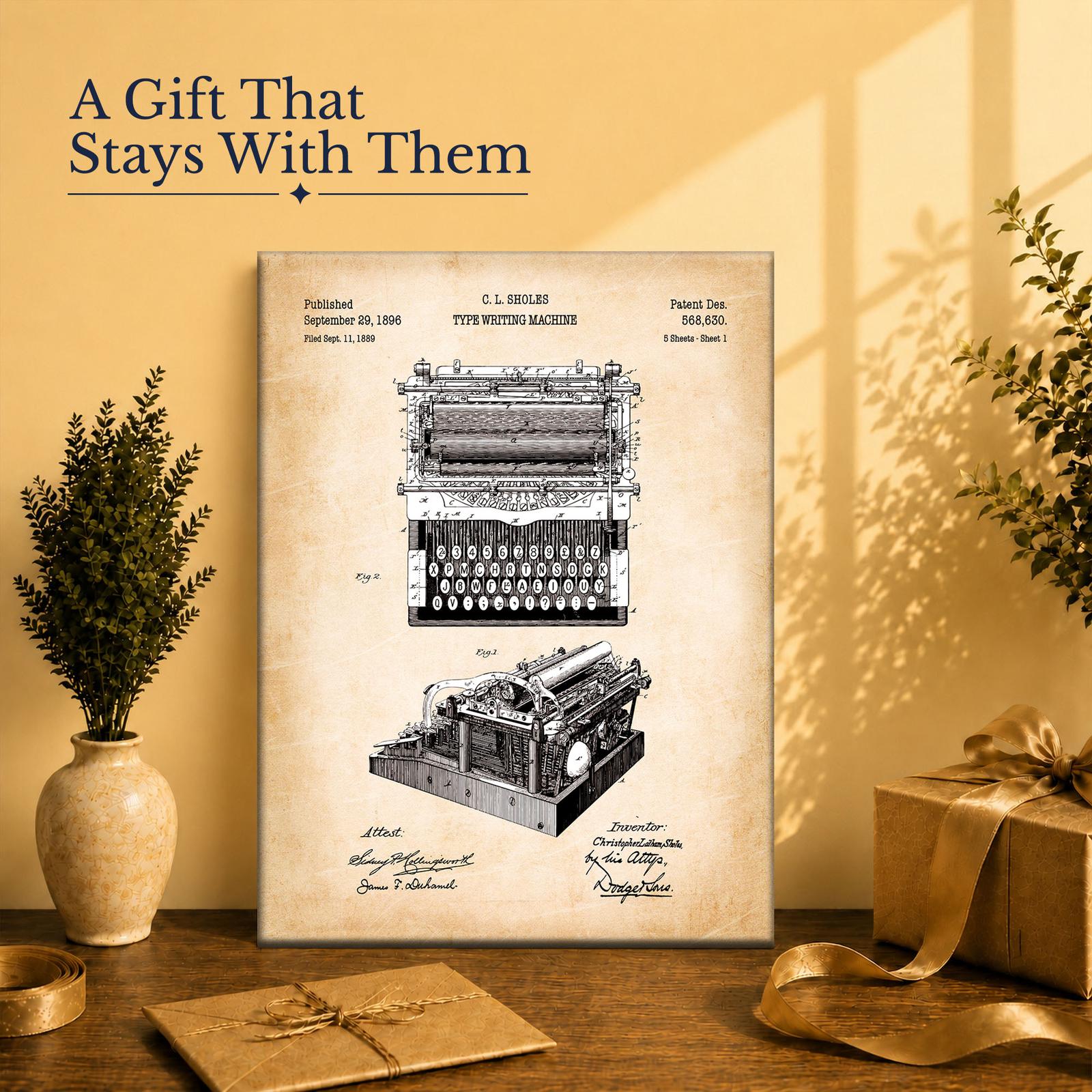 Typewriter Patent Art Gift - Canvas Print for Writers and Collectors