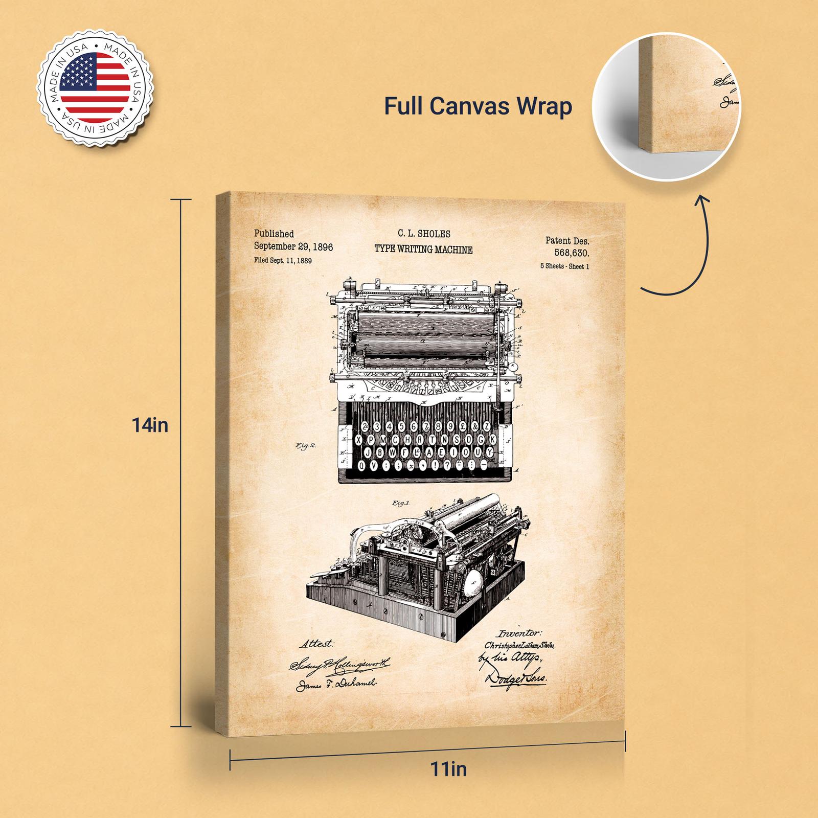 Typewriter Patent Canvas Print - gallery wrapped canvas edge detail