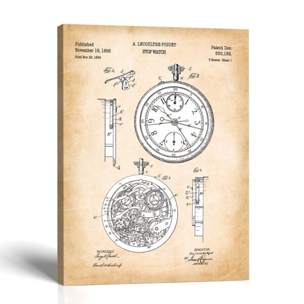 Stopwatch Patent Canvas Print - Antique Chronograph Wall Art by Crossroads Home Decor