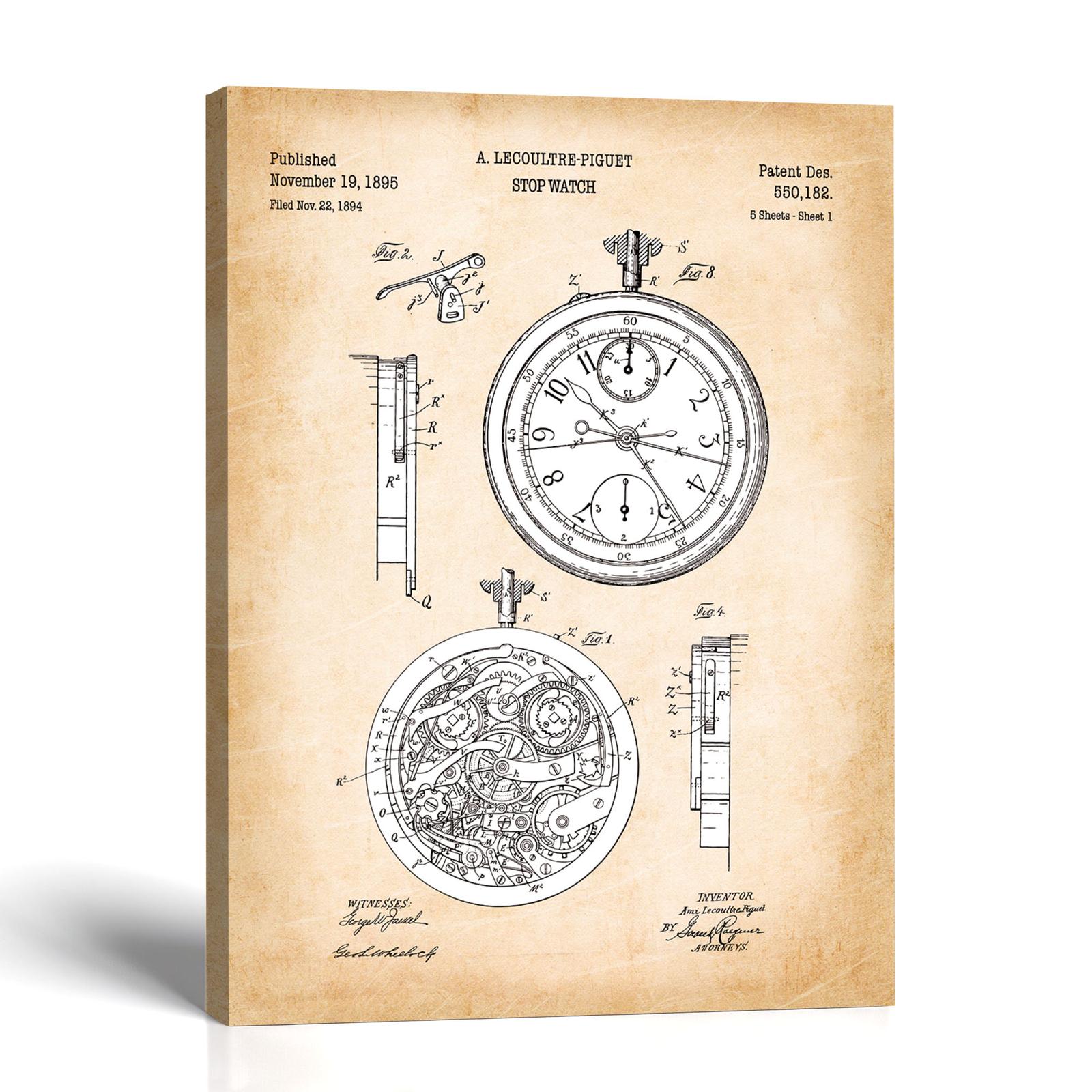 Stopwatch Patent Canvas Print - Antique Chronograph Wall Art by Crossroads Home Decor